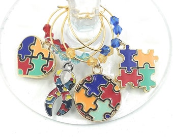 Autism Awareness Wine Glass Charms - 4 per set