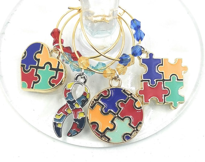 Autism Awareness Wine Glass Charms - 4 per set