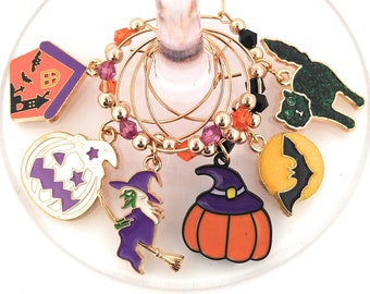 Witch Wine Charms, Halloween Wine Charms, Glass Tag Identifiers, Witch Party Cup Tags, Glass Markers, Halloween Party Supplies - 6 pack