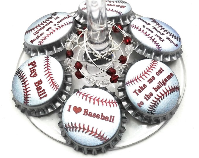 Baseball Wine Charms, Softball Wine Charms - 6/set