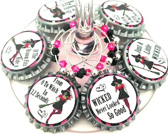 Halloween Wine Charms, Witch Wine Charm Glass Tag Identifiers, Party Supplies, Party Cup, Glass Markers, Party Favor Pack available - 6 pack