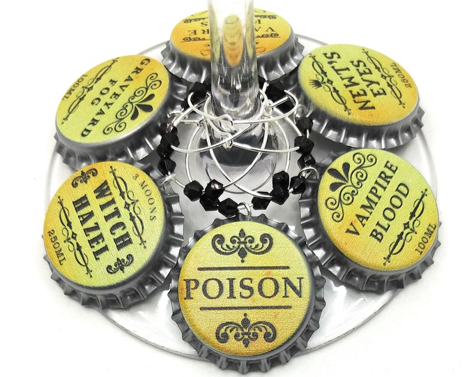 Halloween Bottle Cap Wine Charms - Newts Eyes - 6 Pack - Party Favor Packaging Available