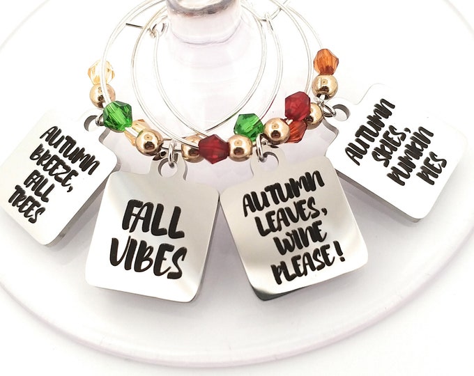 Thanksgiving Wine Charms - Stainless Steel 4/pack - Party Favor Packaging Option Available