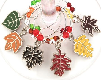 Thanksgiving Wine Charms Autumn Leaves - Pack Of 6 - Party Favor Packaging Option Available