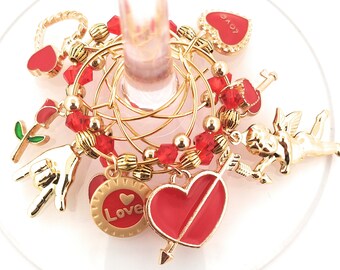 Valentine's Day Gift Wine Charms - Cupids Arrow Will Include Gift Bag 8/pack