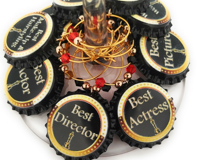 Oscar Awards Wine Charms For Oscar Awards Party - 10 Bottle Cap Wine Charms