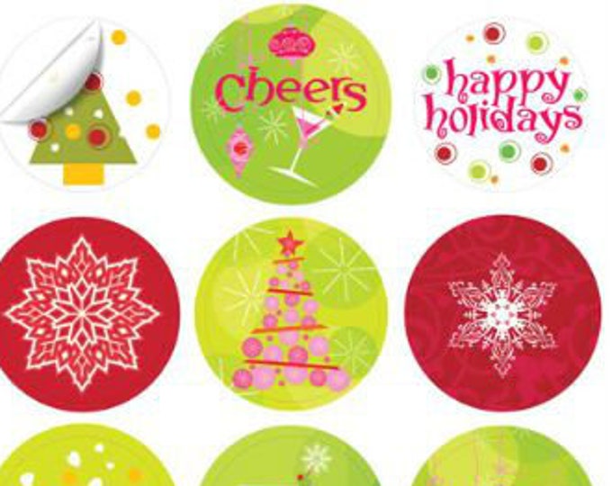 Winter Holiday Wine Glass Decals - Let It Snow 1 Inch Round Reusable Glass Tags, Glass Not included, 12 Per Pack