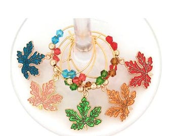 Thanksgiving Wine Charms Autumn Leaves - Maple Leaves Gold Tone - Pack Of 5 - Party Favor Packaging Option Available