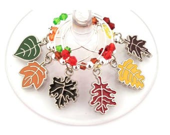 Thanksgiving Wine Charms Autumn Leaves - Pack Of 6 - Party Favor Packaging Option Available