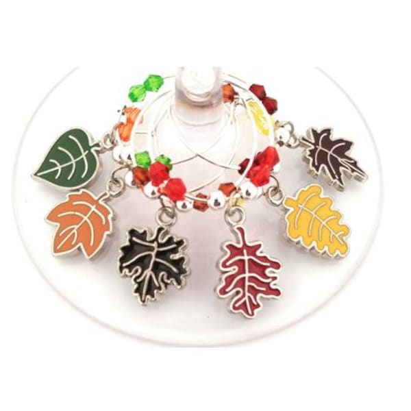 Thanksgiving Wine Charms, Autumn Leaf Wine Charms Glass Tag Identifier, Fall Leaf Glass Marker, Party Supplies, Party Favor Pack Option 6/pk