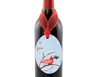 Wine Bottle Gift Tag - Winter Cardinal Gift Tag, Christmas Gift Tag, Sold Individually