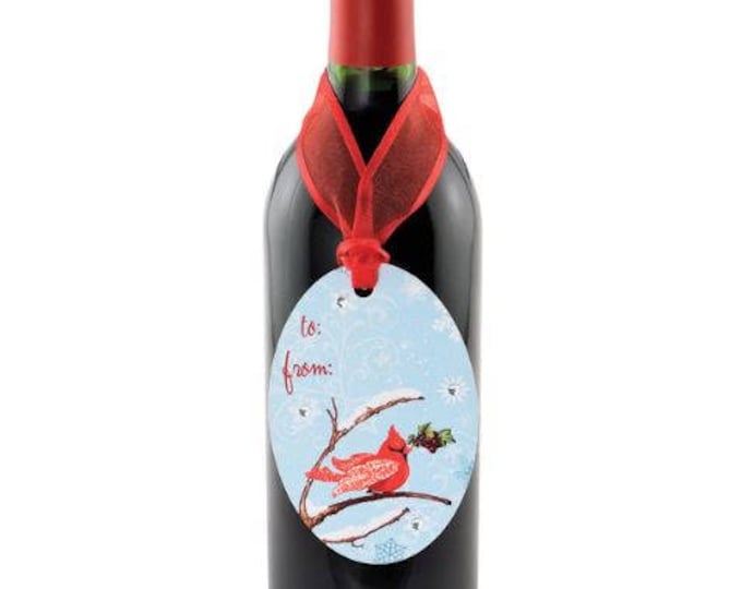 Wine Bottle Gift Tag - Winter Cardinal Gift Tag, Christmas Gift Tag, Sold Individually