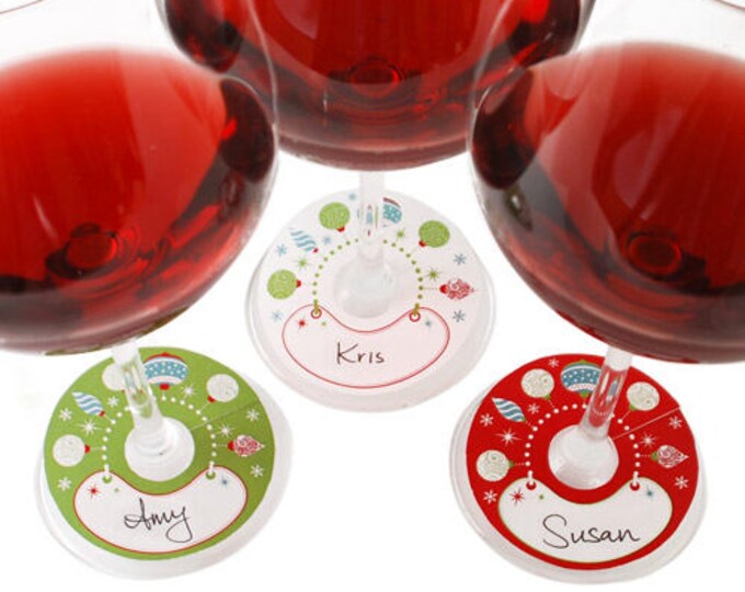 Holiday Glass Tags - Write the name of the glass holder on the tag & tag the glass - 24 Pack (8 Red, 8 Green, 8 White)