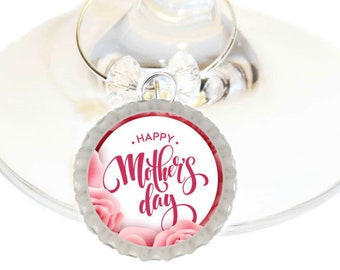 Mother's Day Wine Charm Gift For Mom - Bottle Cap -Choose your bead color - 4/pack