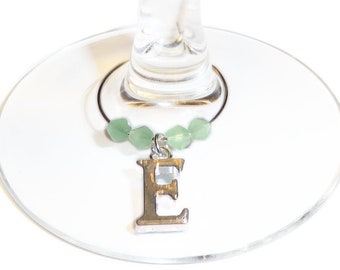 Personalized Wedding Wine Charms With An Initial Charm and your choice of bead color - Bridal Party Gift