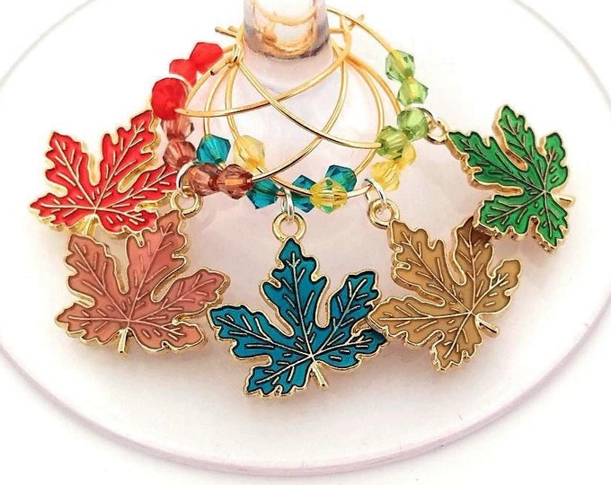 Thanksgiving Wine Charms Autumn Leaves - Maple Leaves Gold Tone - Pack Of 5 - Party Favor Packaging Option Available