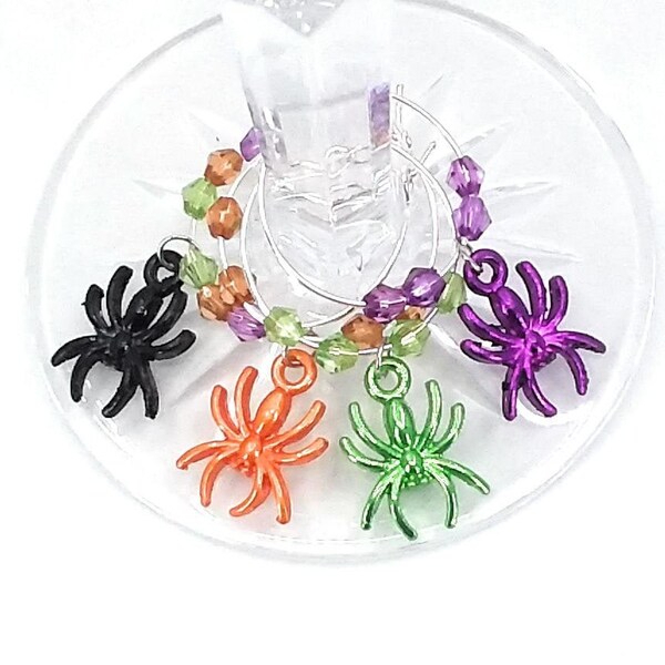 Halloween Wine Charms, Spider Wine Charms, Party Supplies, Halloween Party Cups, Glass Tag Identifiers, Glass Markers, 4 pack Wine Charms