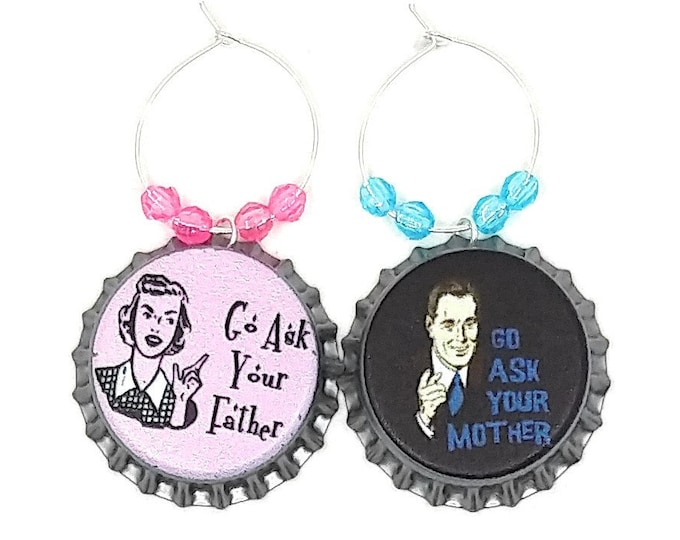 Mother's Day and Father's Day Wine Charm Gift For Mom - Ask Your Parents - Bottle Cap 2/pack