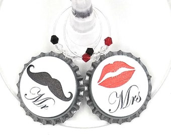 Mr. And Mrs. Kisses Wine Charms - Pack Of 2