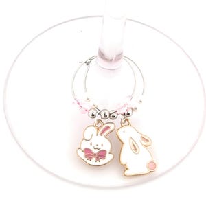 Easter Bunny Wine Charms – Gifts – Glass Markers Set of 6 – Spring Party Favors, Easter Table Decor image 3