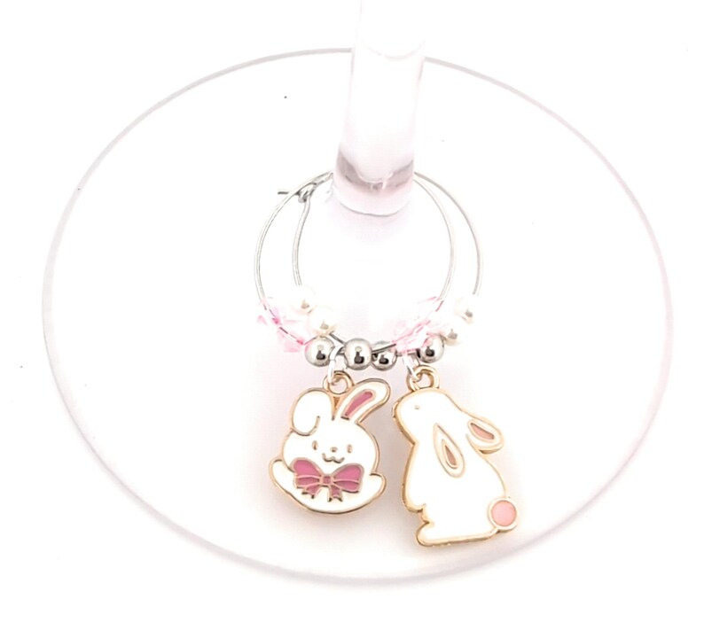 Easter Bunny Wine Charms – Gifts – Glass Markers Set of 6 – Spring Party Favors, Easter Table Decor image 3