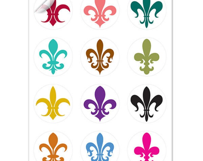 Fleur De Lis Wine Glass Decals - 1 Inch Round Mardi Gras Glass Tags - Glass Not included, 12 Per Pack