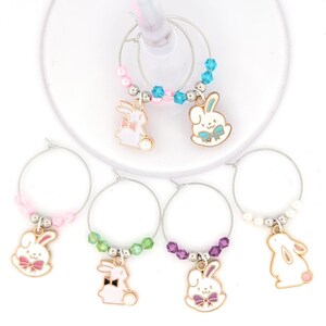 Easter Bunny Wine Charms – Gifts – Glass Markers Set of 6 – Spring Party Favors, Easter Table Decor image 6