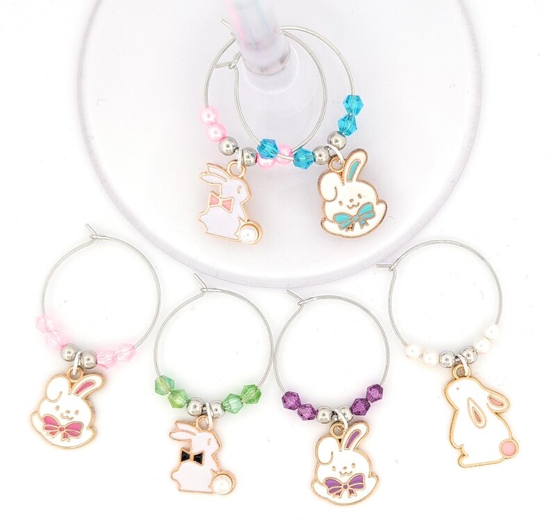 Easter Bunny Wine Charms – Gifts – Glass Markers Set of 6 – Spring Party Favors, Easter Table Decor image 6