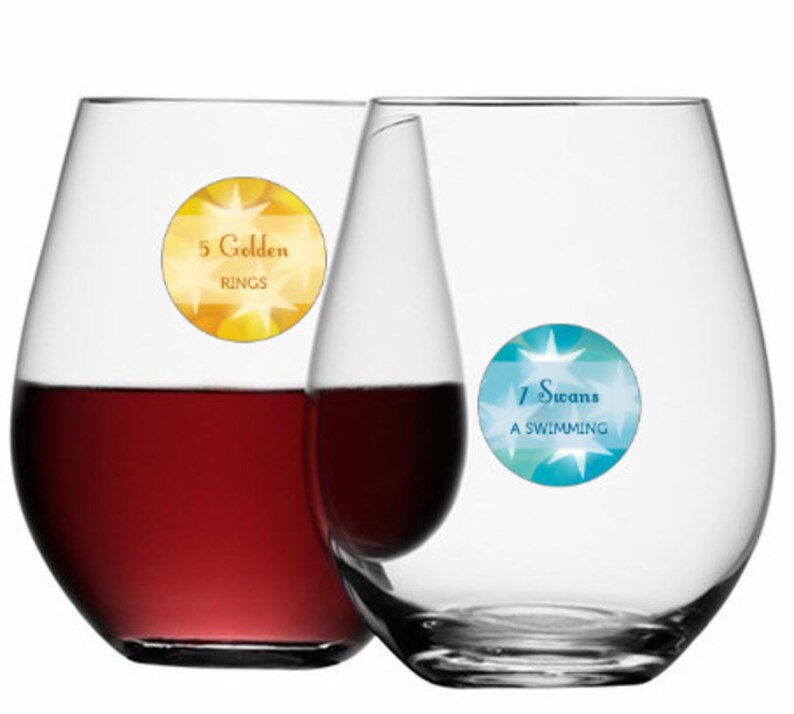 Christmas Wine Charms 12 Days Of Christmas Glass Tag Identifiers Glass Decals 12 Pack Glass Not included Glass Markers /& Cup Labels
