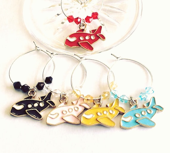 Airplane Wine Glass Charms, Travel Wine Charms, Glass Tags, Wine Glass Markers, Travel Gifts, Holiday Gifts, Hostess Gifts