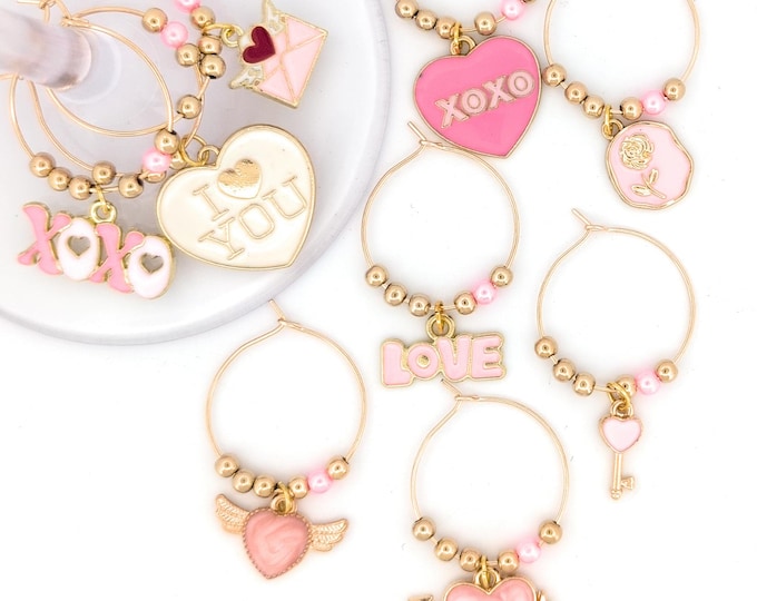 Valentine's Day Wine Charms - Pink -  Valentine's Day Gift - 9/pack