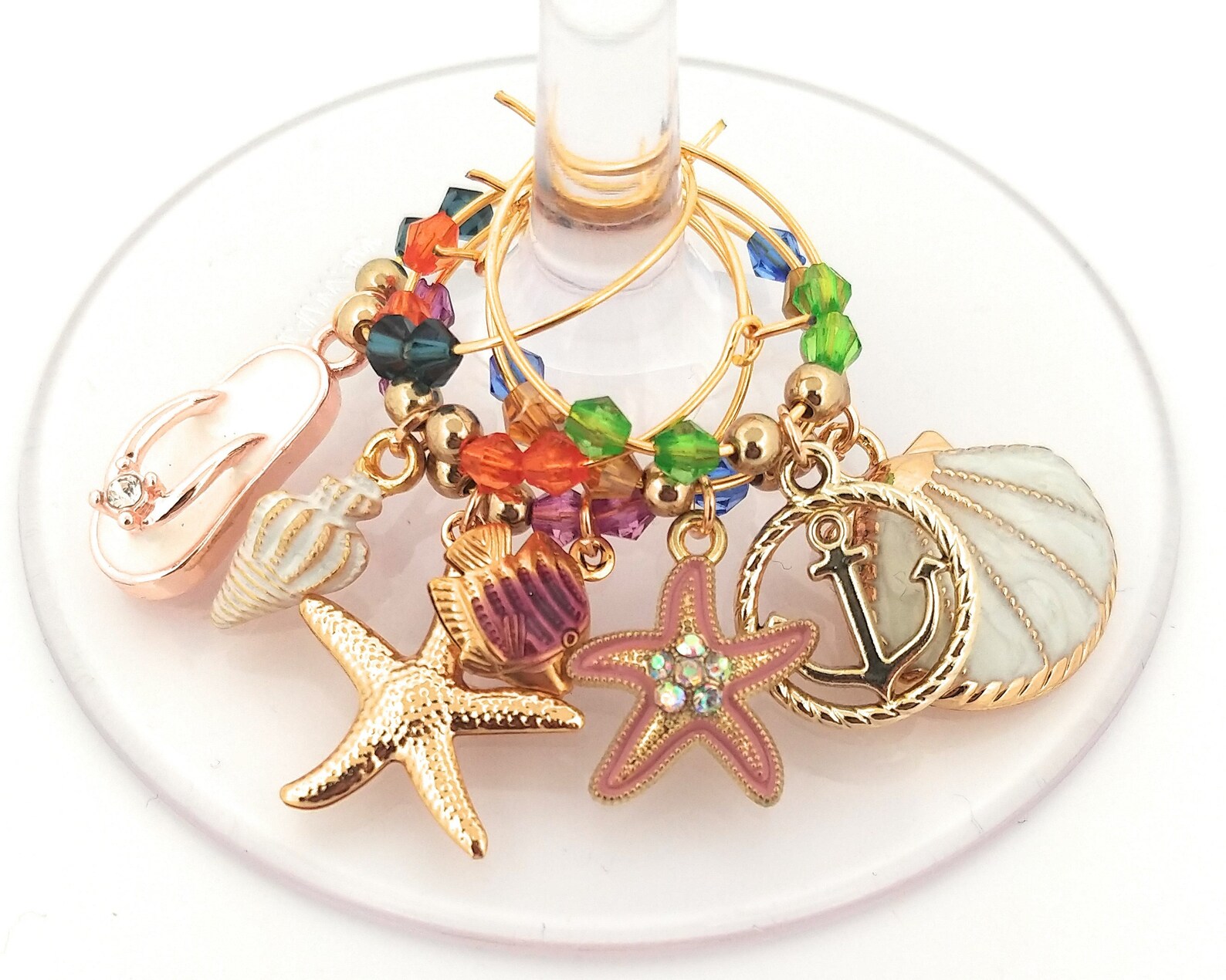 Beach Wine Charms Nautical Wine Charms Seashell Wine Charms Etsy