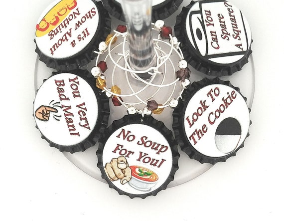 Seinfeld Wine Charms - Inspired By the Seinfeld Show - 6 Bottle Cap Wine Charms