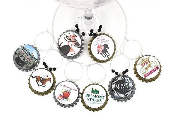 Belmont Stakes Bottle Cap Wine Charms, Glass Tags, 8 pack - Glass Not included