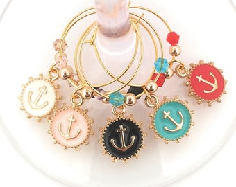 Nautical Wine Charms - Little Anchors - 5 per set