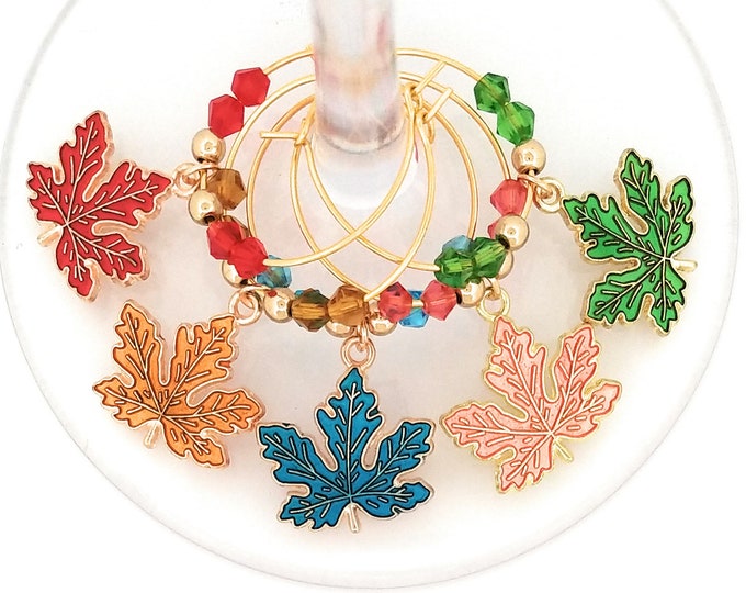 Thanksgiving Wine Charms Autumn Leaves - Maple Leaves Gold Tone - Pack Of 5 - Party Favor Packaging Option Available