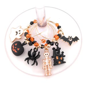 Breloques vin d&#39;Halloween, Breloques vin effrayantes avec squelette, Étiquette en verre, Marqueurs de verre d&#39;Halloween, Gobelets de fête, Cadeau d&#39;Halloween