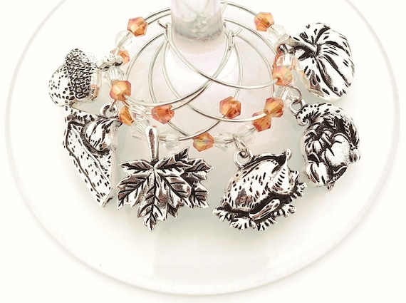 Thanksgiving Wine Charms - Pumkin Pie With Whip Cream- Silvertone 6/pack - Party Favor Packaging Option Available