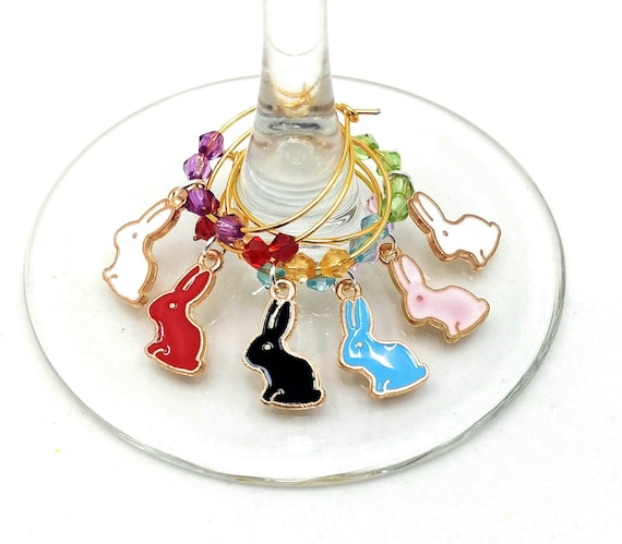 Easter Bunny Wine Charms - Bunny Kisses and Easter Wishes (6 Pack)