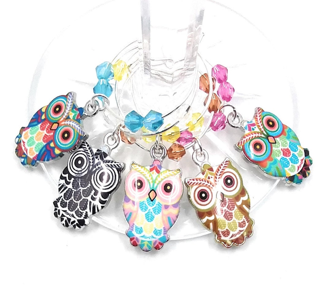 Owl Wine Glass Charms, Owl Gifts, Owl Glass Identifier Tags , Owl Glass