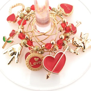 Unique Valentine&#39;s Day Gift For Her, Valentine&#39;s Day Wine Charms, Glass Tag Identifiers, Glass Markers, With Gift Bag - 8/Pack