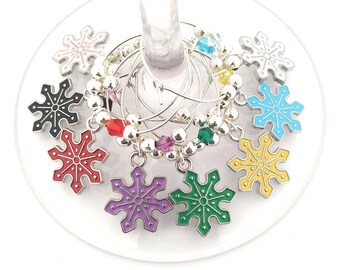 Snowflake Wine Glass Charms For Your Wine Glass at Holiday Winter Parties, Christmas Gift and Hostess Gift, Glass Tags and Identifiers -8 Pk