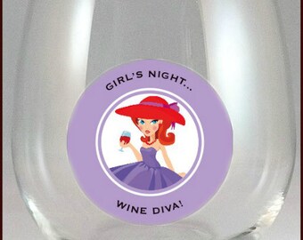 Wine Glass Decals, - Girls Night - Glass Not included 6/pack