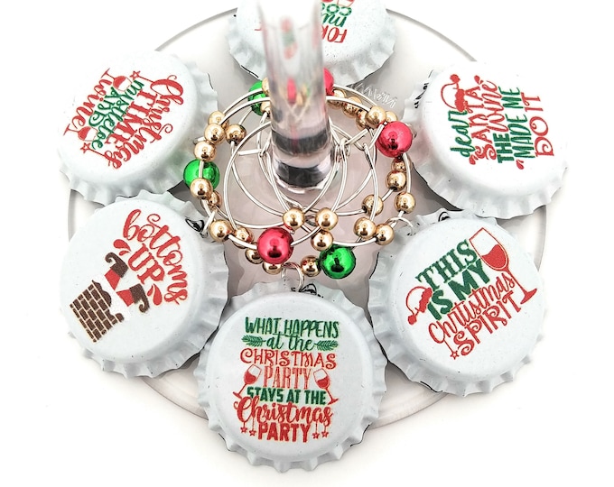 Christmas Wine Charms - Bottoms Up -  10 per set - Party Favor Packaging Option Available