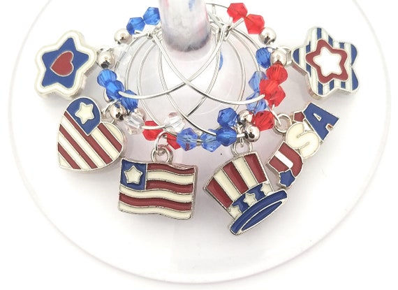 Fourth Of July Wine Charms - Independence Day/July 4th - Pack of 6