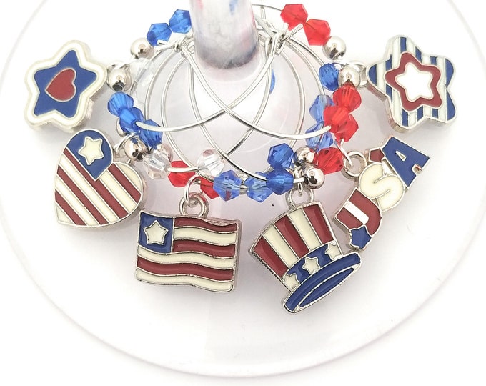 Fourth Of July Wine Charms - Independence Day/July 4th - Pack of 6