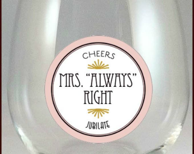 Mr. and Mrs. Wine Glass Decals - Tags,  Reusable - Glass Not included 2/pack
