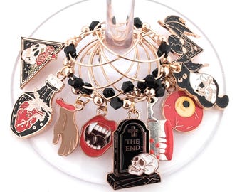 Halloween Wine Charms - Enamel Haunted Halloween Wine Charms 6/pack