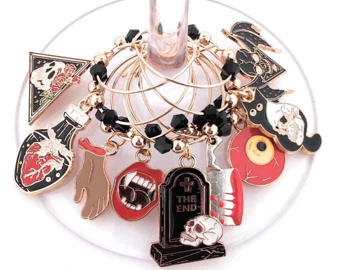 Halloween Wine Charms - Enamel Haunted Halloween Wine Charms 6/pack