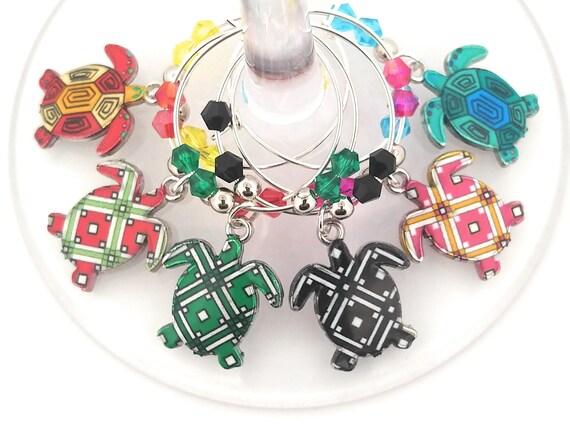 Turtle Wine Charms Glass Tag Identifiers - 6 Per Set